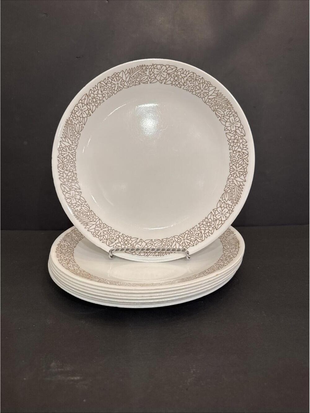 Corelle (8) Woodland Brown Dinner Plates 10 1/4" Edges Are Rough And Chippy